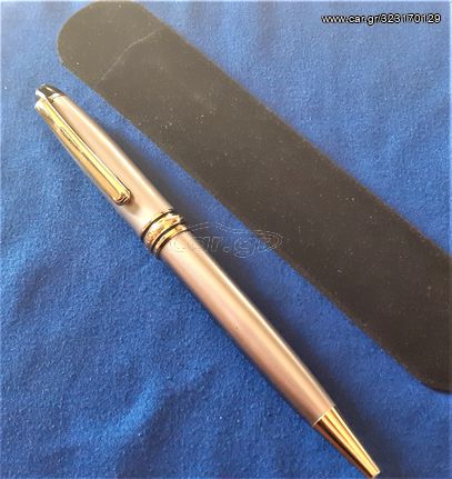 Ballpoint Pen Metallic Silver Plated with Gold Details Type MONT BLANC with New Black Ink Refill