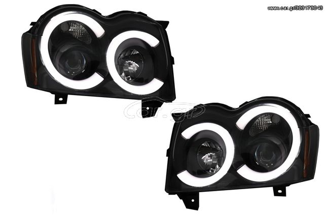 ΦΑΝΑΡΙΑ ΕΜΠΡΟΣ Angel Eyes Headlights LED BAR Jeep Grand Cherokee WK (2005-2008) Black