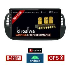 KIROSIWA 8GB + 128GB FIAT 500 (2008 - 2015) Android οθόνη αυτοκίνητου με GPS WI-FI (ηχοσύστημα αφής 9" ιντσών OEM Youtube Playstore MP3 USB Radio Bluetooth Mirrorlink DSP Apple Carplay Android Au