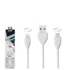 Remax Lesu RC-050T 2IN1 Switchable Side Connector Micro USB and Lightning Cable white 2m