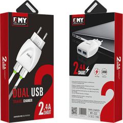 ΕΜΥ Φορτιστής 5V 2.1A Universal 2xUSB περιέχει καλώδιο USB lighting Λευκό MY-221