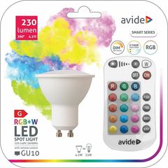 Avide Smart LED GU10 4.2W RGB+W 2700K with IR remote - (ASGU10RGBW-4.2W-RC)