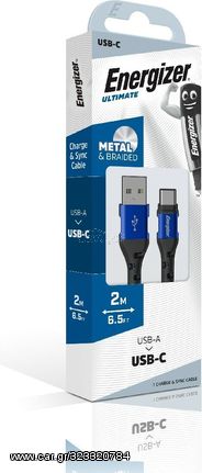 Energizer Καλώδιο σύνδεσης Metal / Braided Nylon σε USB-C 2m Μπλέ - (C520CKBL)