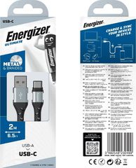 Energizer Καλώδιο σύνδεσης Metal / Braided Nylon σε USB-C 2m Ασημί - (C520CKSL)