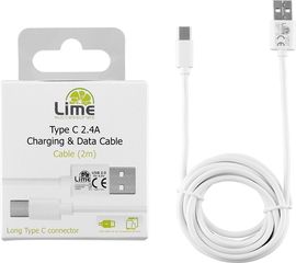 Lime Successories Lime Type C Long Usb 2.4A ΦΟΡΤΙΣΗΣ-Data 2m LUC02 WHITE