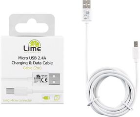 Lime Successories Lime Micro Usb Devices Long Usb 2.4A ΦΟΡΤΙΣΗΣ-Data 2m LUM02 WHITE