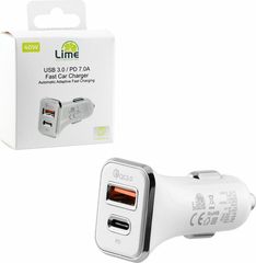 Lime Successories Lime Dual Φορτιστης Αυτοκινητου Usb 3.0/Pd Type C Fast Car Charger Qc 3.0 LCUPD21 40W 5V-7A/9V-4.8A/12V-3.6A WHITE