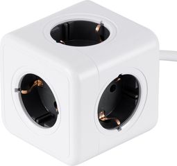 GloboStar Travel Powercube Pro Certified Πολύπριζο 5 Θέσεων με 1.5m Kαλώδιο - 5 Πρίζες Ασφαλείας Childproof Eu Schuko Ac 220-240V Μ7.5 x Π7.5 x Υ7.5 - Λευκό με Γκρι - Max Load 3680W/16A - (79644)