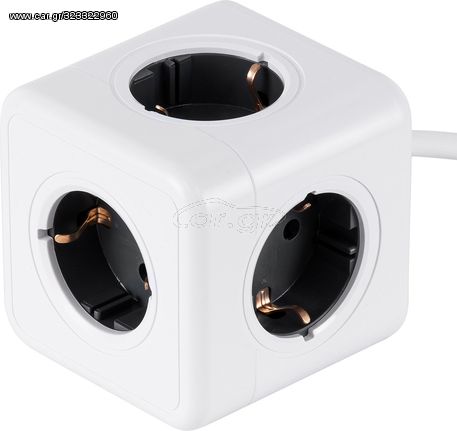 GloboStar Travel Powercube Pro Certified Πολύπριζο 5 Θέσεων με 1.5m Kαλώδιο - 5 Πρίζες Ασφαλείας Childproof Eu Schuko Ac 220-240V Μ7.5 x Π7.5 x Υ7.5 - Λευκό με Γκρι - Max Load 3680W/16A - (79644)