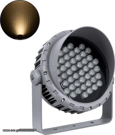 GloboStar FLOOD-Mena Προβολέας Wall Washer για Φωτισμό Κτιρίων Led 48W 5280lm 30° Dc 24V Αδιάβροχο IP65 Φ25 x Υ18cm Θερμό Λευκό 3000K - Ασημί - 3 Years Warranty - (90646)