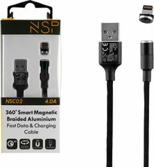 NSP Lightning Usb ΦΟΡΤΙΣΗΣ-Data Magnetic Braided NSC02 4.0A Qc 3.0 1.2m BLACK