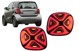 Full LED Taillights suitable for Smart ForTwo C453 A453 ForFour W453 (2014-2019) Dynamic Start-up Display Red Clear