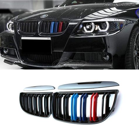 Καρδιές Μάσκας Bmw E90 E91 05-08 M4 Look Με Tri-color  Μαύρο Γυαλιστερό 