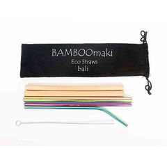 Bamboomaki - Πουγκί Με Μεταλλικά Ανοξείδωτα Καλαμάκια Rainbow