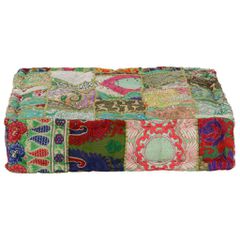 Πουφ Patchwork Τετράγωνο Χειροπ. Πράσινο 50x50x12 εκ. Βαμβάκι 246576