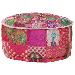Πουφ Patchwork Στρογγυλό Χειροποίητο Ροζ 40 x 20 εκ. Βαμβάκι 246574