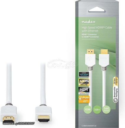 Nedis CVBW34000WT30 High Speed Hdmi Cable With Ethernet 4K At 60Hz 18GBps 3.00m WHITE