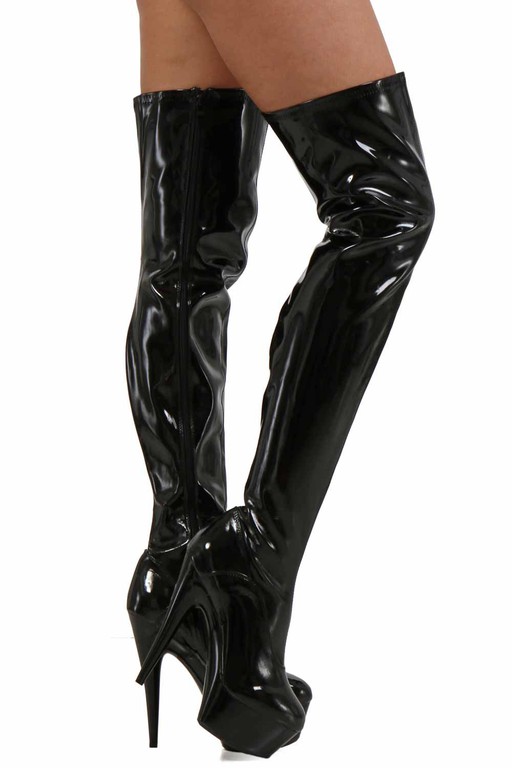Black patent platform tight boots