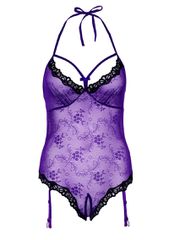 Lace Teddy with Open Crotch PURPLE-thumb-6