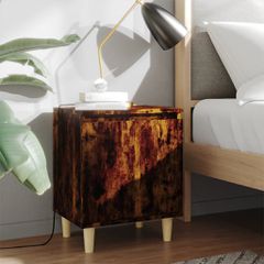 Κομοδίνα 2 τεμ. Καπνιστή Δρυς 40x30x50εκ. & Μασίφ Ξύλινα Πόδια 813111