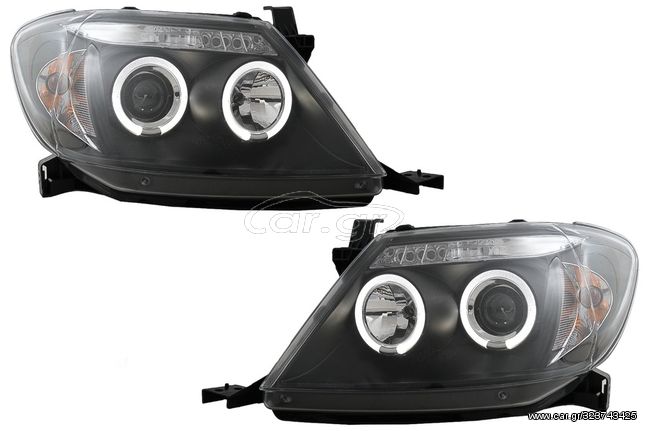 ΦΑΝΑΡΙΑ ΕΜΠΡΟΣ Angel Eyes Headlights Dual Halo Rims Toyota Hilux (2005-2011) Black