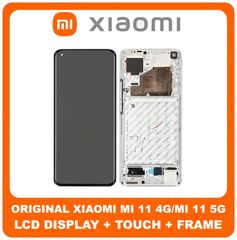 Γνήσια Original Xiaomi Mi 11 4G, Mi 11 5G (M2011K2C, M2011K2G) AMOLED LCD Display Assembly Screen Οθόνη + Touch Screen Digitizer Μηχανισμός Αφής + Frame Bezel Πλαίσιο Σασί Silver Ασημί 56000700K200 (S
