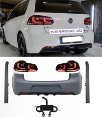 VW Golf VI (2008-2013) R20 Design Rear Bumper with Exhaust System Side Skirts and Taillights Full LED 