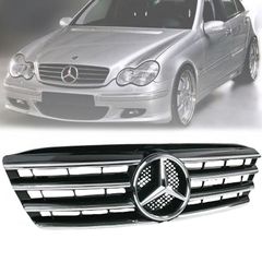 Μάσκα Για Mercedes-Benz C-Class W203 00-07 Amg Look Με 4 Γρίλιες Μαύρο/Χρώμιο 1 Τεμάχιο