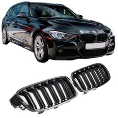 Καρδιές Μάσκας Για Bmw 3 F30 / F31 11-18 M4 Look Με Διπλή Γρίλια Μαύρο Γυαλιστερό Με 2 Τεμάχια