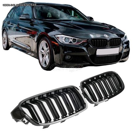 Καρδιές Μάσκας Για Bmw 3 F30 / F31 11-18 M4 Look Με Διπλή Γρίλια Μαύρο Γυαλιστερό Με 2 Τεμάχια