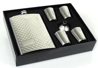 Hip Flask Set Φλασκί Ποτού με 4 Σφηνοπότηρα Chrome Nubs (F014) - 240ml