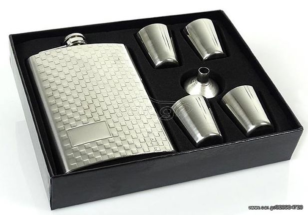 Hip Flask Set Φλασκί Ποτού με 4 Σφηνοπότηρα Chrome Nubs (F014) - 240ml