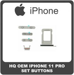 OEM Συμβατό Για Apple iPhone 11 Pro (A2215, A2160, A2217, iPhone12,3) Set (Sim Tray + Power + Volume + Silence Button) Silver Ασημί