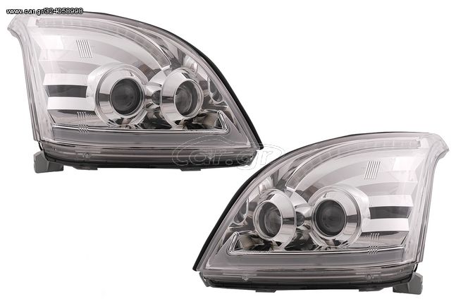 ΦΑΝΑΡΙΑ ΕΜΠΡΟΣ LED TUBE LIGHT Headlights Toyota Land Cruiser FJ120 (2003-2009) Chrome with Dynamic Secvential Turning Lights
