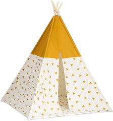 Navaris Kids Play Tent - Ινδιάνικη Σκηνή Tipi για Παιδιά από Ξύλο Πεύκου - 120 x 120 x 160 cm - Mustard / White (56080.01) 56080.01