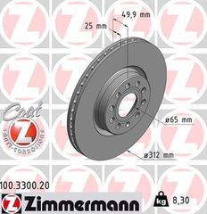 ΣΕΤ ΔΙΣΚΟΠΛΑΚΕΣ 312Φ ZIMMERMANN AUDI A1 2010-2018 A3 2003-2020 Q2 2016-2020 Q3 2011-2020 TT 2006-2020 100.3300.20 L1KD 615 301 D 3CD 615 301 1K0 615 301 AA 1KD 615 301 D 5QM 615 301 A 5Q0 615 301 F