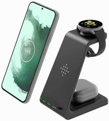 Tech-Protect Tech-Protect A7 3 in 1 Wireless Charger - Βάση Ασύρματης Φόρτισης για Smartphone / Airpods & Galaxy Buds / Galaxy Watch - 10W - Black (9589046926853)