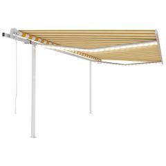 vidaXL Τέντα Αυτόματη με LED & Αισθητήρα Ανέμου Κίτρινο/Λευκό 4,5x3 μ.