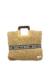 Τσάντα ψάθινη χειρός με ξύλινο χερούλι-CN9118 - ΧΑΚΙ Χρώμα: ΧΑΚΙ