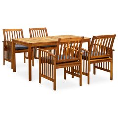 3058088  5 PIECE GARDEN DINING SET WITH CUSHIONS SOLID ACACIA WOOD (45962+2X312130) 3058088