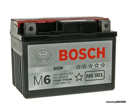 ΛΥΡΗΣ BOSCH YT4L-BS, YTX4L-BS, 12V, 3Ah/30A(EN), ΔΕΞ(+), M6-AGM, 0092M60010 