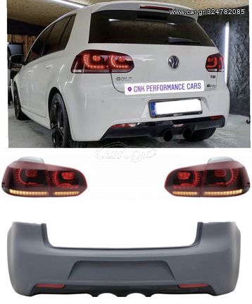 ΠΡΟΦΥΛΑΚΤΗΡΑΣ & ΦΑΝΑΡΙΑ ΠΙΣΩ VW Golf 6 VI (2008-2013) R20 Design Red Cherry with Sequential Dynamic Turning Lights (LHD and RHD)