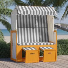 vidaXL Ξαπλώστρα Strandkorb με Σκίαστρο Λευκό/Γκρι Συνθ. Ρατάν/Ξύλο