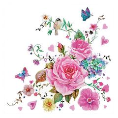 Χαρτοπετσέτα για Decoupage "Τριαντάφυλλα με πεταλούδες" 33x33εκ (SD_OG_025701) ( 1 τεμάχιο)