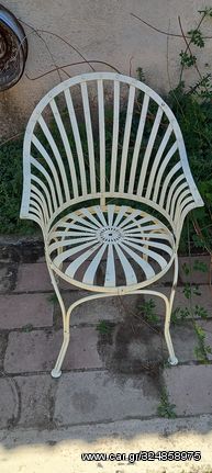 καρέκλα πολυθρόνα, παλιά ,μεταλλική φερ φορζε,λευκή, fer forge,τύπου φρανσουα καρε, βαριά κατασκευή, χειροποίητα έπιπλα κήπου, παλιά, vintage, διαστάσεις 92 χ 57 χ 55 εκ