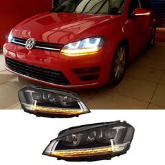 Full led Μπροστινά Φανάρια Set Για Vw Golf VII (7) 12-17 U-Type DRL & Led Φλας Dynamic GTI R-Line Look Μαύρα H7/H7 Με Μοτέρ	