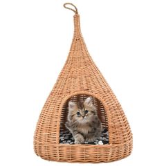 Σπίτι Γάτας Teepee με Μαξιλάρι 40x60 εκ. από Φυσικό Ξύλο Ιτιάς 170777