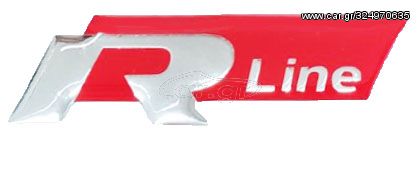 R Line (VW) Αυτοκολλητο Σημα ΚΟΚΚΙΝΟ/ΧΡΩΜΙΟ 7,5x2,1cm Με Επικαλυψη Εποξειδικης Ρυτινης - 1 ΤΕΜ.