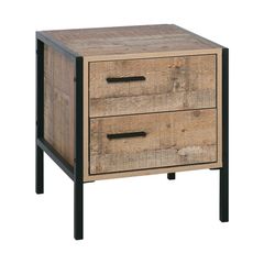 PALLET-W Κομοδίνο με 2 Συρτάρια Μέταλλο Βαφή Μαύρο - Antique Oak Ε8433,W Μαύρο/Καρυδί από Μέταλλο/Paper  44x40x50cm  1τμχ