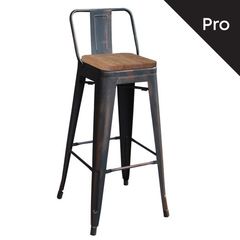 RELIX Wood Σκαμπό Bar-Pro με Πλάτη, Μέταλλο Βαφή Antique Black, Απόχρωση Ξύλου Dark Oak Ε5208,10 Μαύρο/Καρυδί από Μέταλλο/Ξύλο  44x44x75/100cm  1τμχ